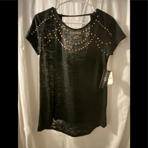 Rampage Top women's M medium wet seal Black burnout tee Studs Casual Evening - Picture 1 of 8
